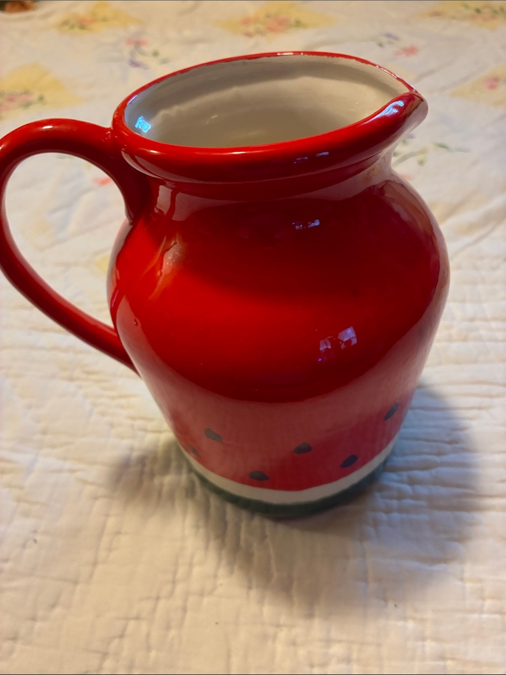Red Ceramic Watermelon-Style Pitcher